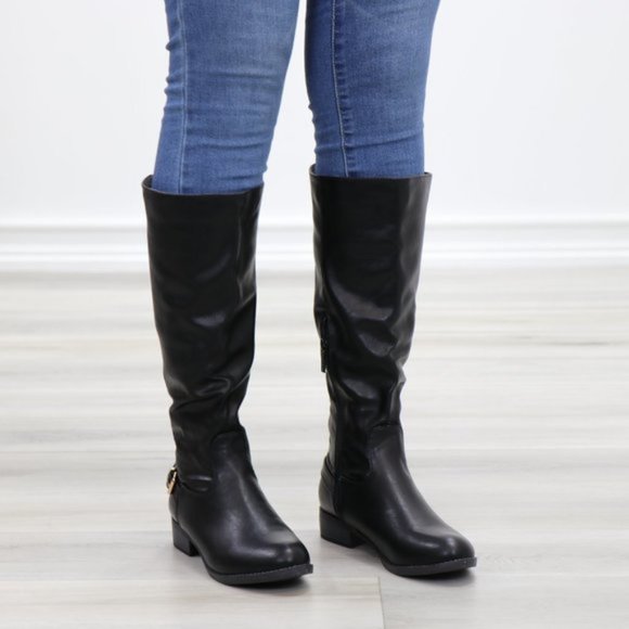 Rider Chick Mid Calf Boots Gold Buckle & Zipper - Picture 7 of 12